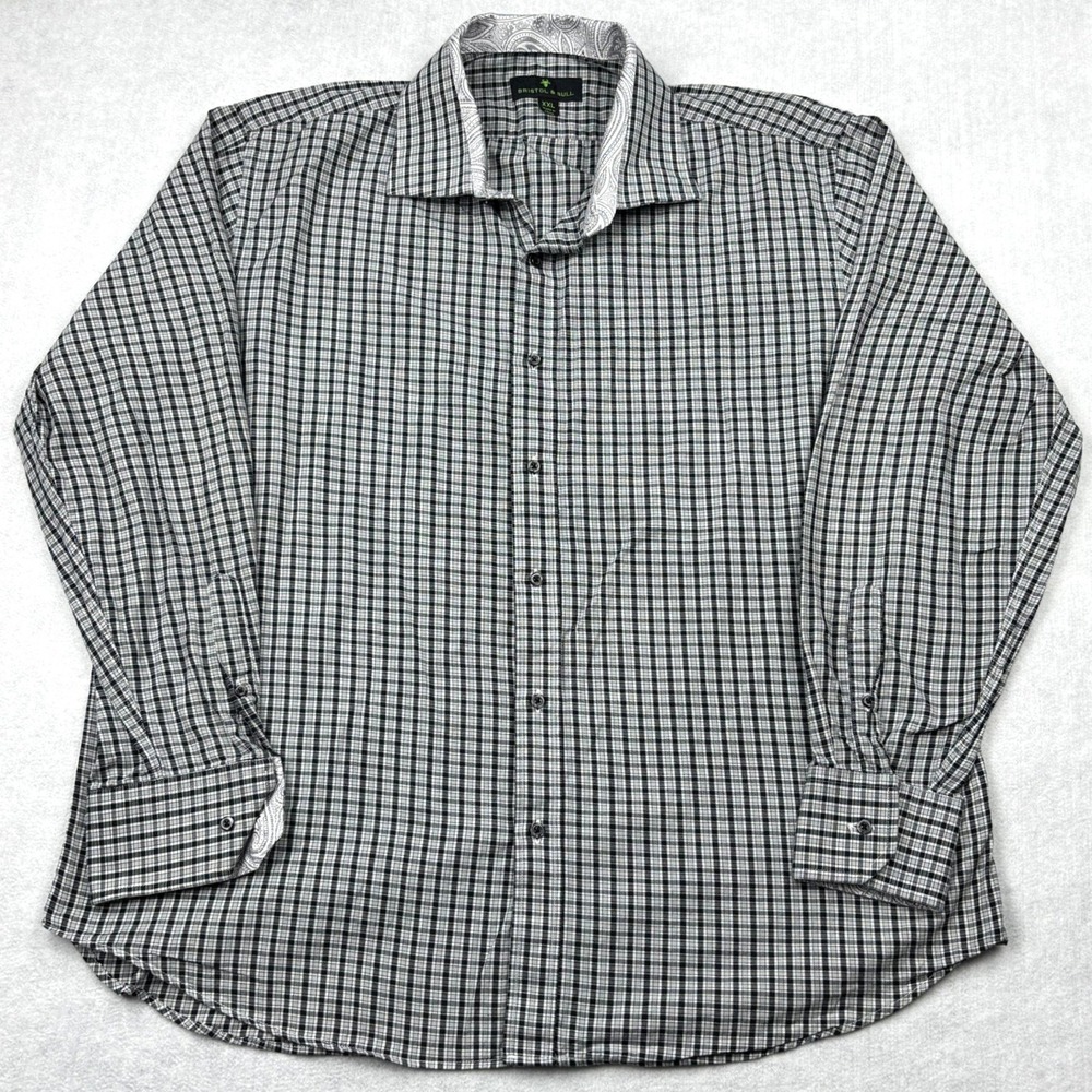 Bristol Bull Mens XXL Black White Plaid Long Sleeve Button Down Shirt Paisley